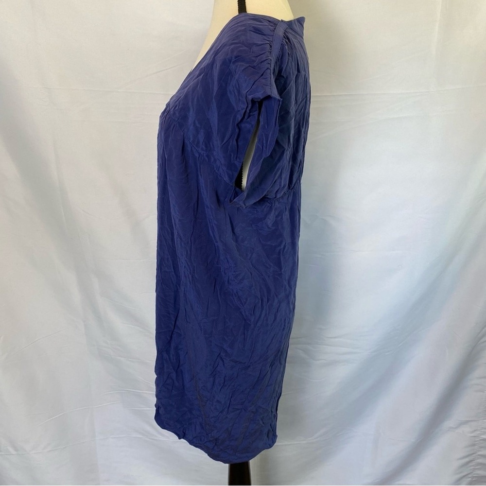 Geren Ford Women's Medium Blue Silk Mini Dress Square Neck Keyhole Back - Picture 4 of 11